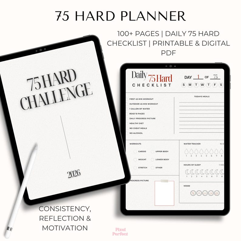75 Hard Challenge Planner, Printable & Digital PDF,, 75 Day Fitness and ...