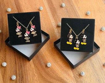 Gold Mickey necklace and earring set/Gold Minnie necklace and earrings set/Disney bride/Disney wedding/FE