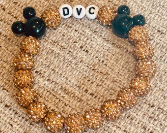 DVC rhinestone Bracelet with Mickey beads/Disney Vacation Club beaded charm stretch bracelets/DVC bracelet; DVC gift