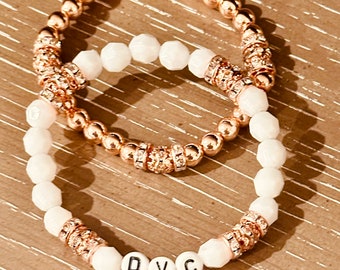 DVC Rose Gold Bracelet Stack set of 2/Disney Vacation Club beaded charm stretch bracelets/Disney cruise Bracelet/DVC/DVC member
