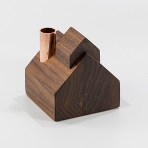 Modern Christmas Village Copper Candlestick Holder Little Wooden Houses Christmas Candle Holder Set image 8