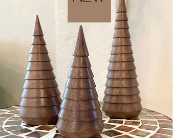 Handcrafted Fir Trees in Set of Three in staggered sizes- Choice of Four Beautiful Natural Finishes