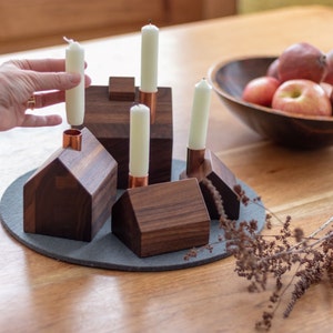 The Natural Modern Candle Holder Centerpiece Set Handmade in Vermont From Solid Walnut