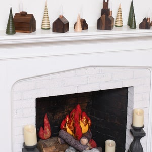 Modern Christmas Village Copper Candlestick Holder Little Wooden Houses Christmas Candle Holder Set image 3