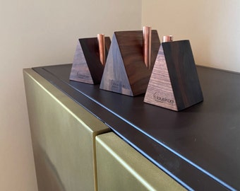 A- Frame House Set of Three Candleholders with Copper Chimney