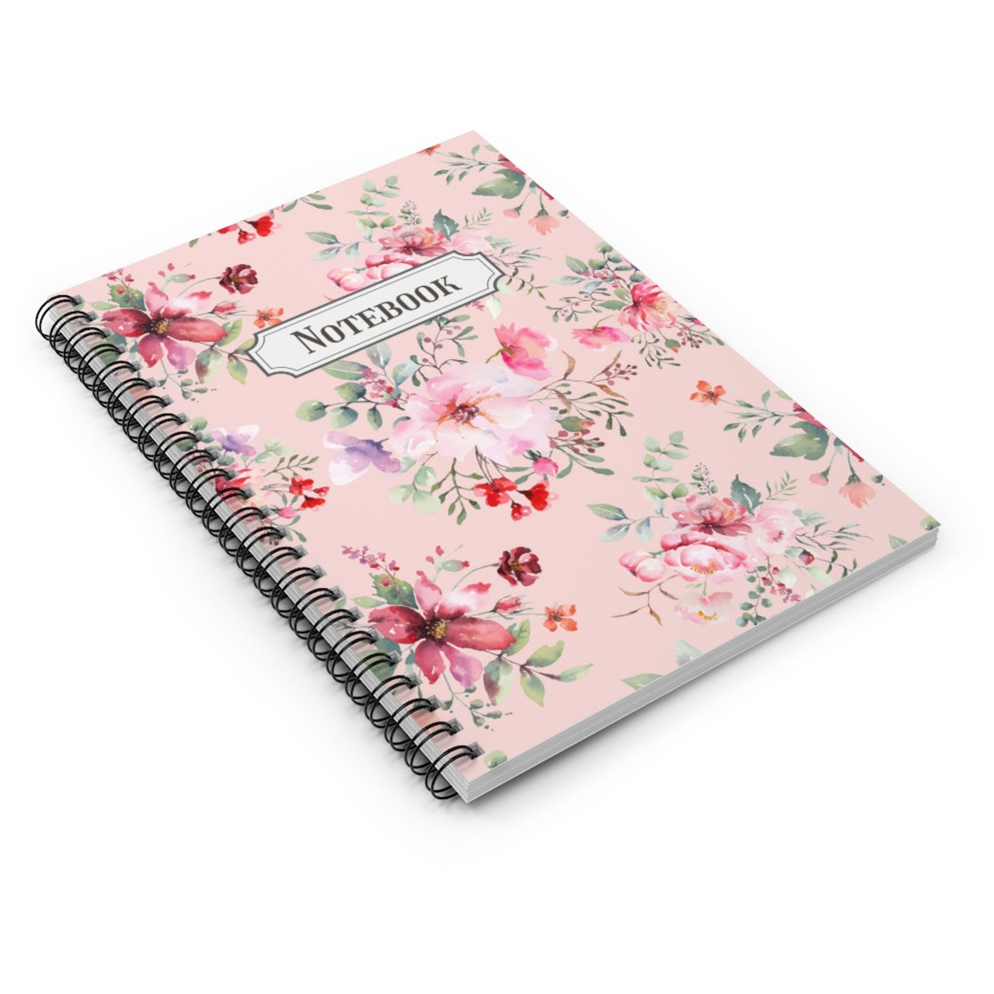 Pink Floral Spiral Notebook, Ruled Line Notebook, Floral Spiral Notebook