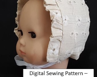 Multi Size Bonnet Sewing Pattern for dolls and babies micro to 6 month sizes (simple, for beginners) Instant Download