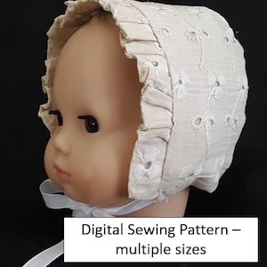 Multi Size Bonnet Naaipatroon voor poppen en baby's micro tot 6 maanden maten (eenvoudig, voor beginners) Direct downloaden