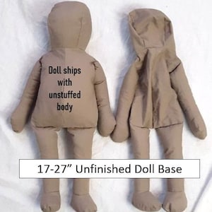 Unfinished Blank Doll with Arms and Legs stuffed, body unstuffed (multiple sizes and colors available) Sizes 17-27"