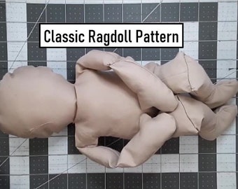 Classic Ragdoll Sewing Pattern, up to size 14 inches, adjustable size pattern