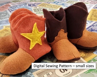Little Western Boots Sewing Pattern (Instant download PDF with 4 sizes)