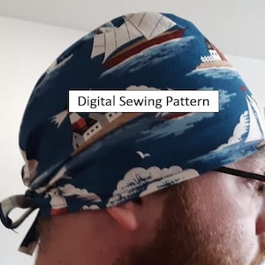 Drawstring Scrub Cap Sewing Pattern for Men and Women (unisex) One Size fits all with adjustable size directions