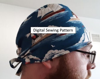 Drawstring Scrub Cap Sewing Pattern for Men and Women (unisex) One Size fits all with adjustable size directions