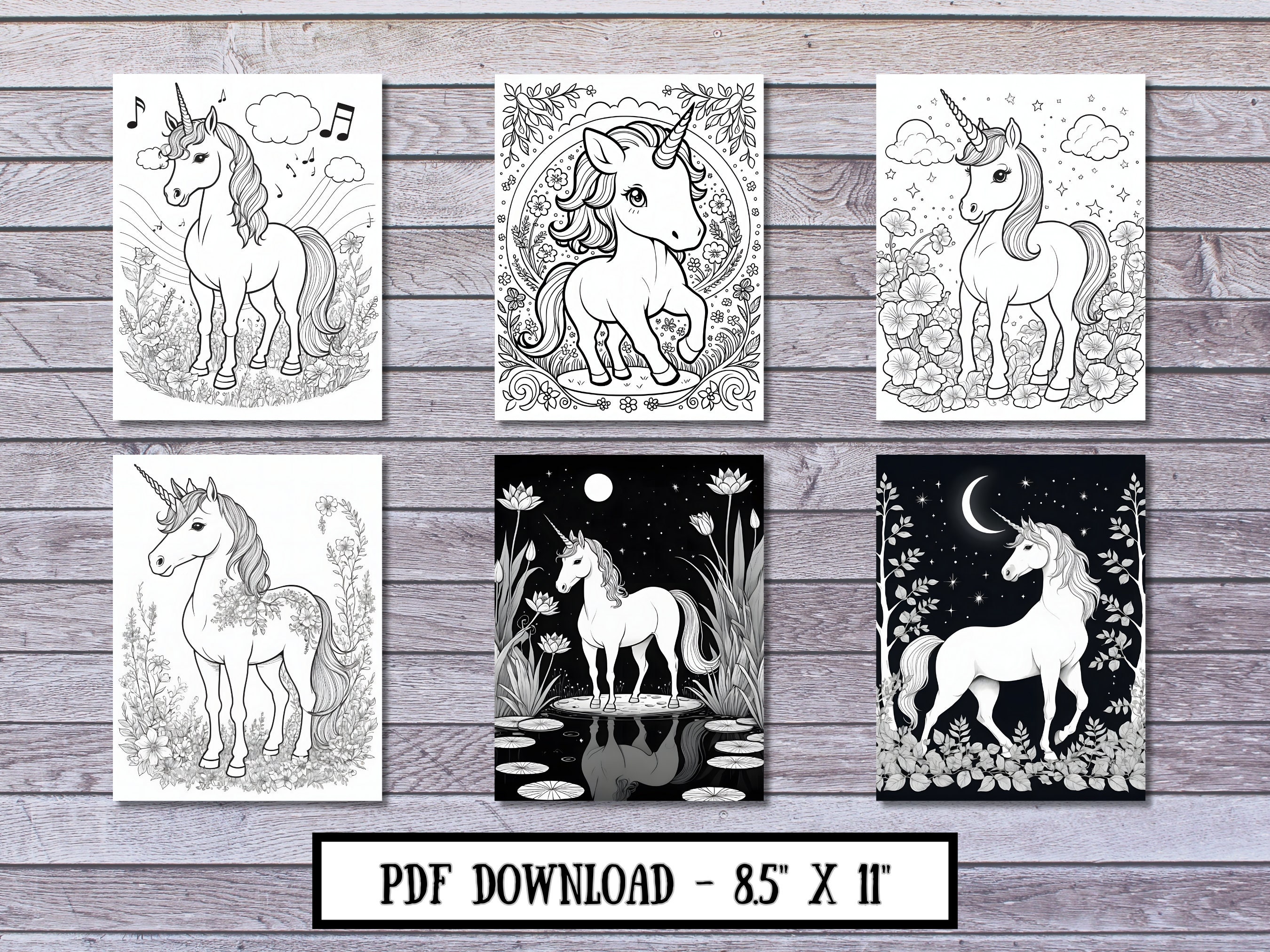 Unicorn Grayscale Coloring Pages for Adults and Kids Bundle 91 Pages ...