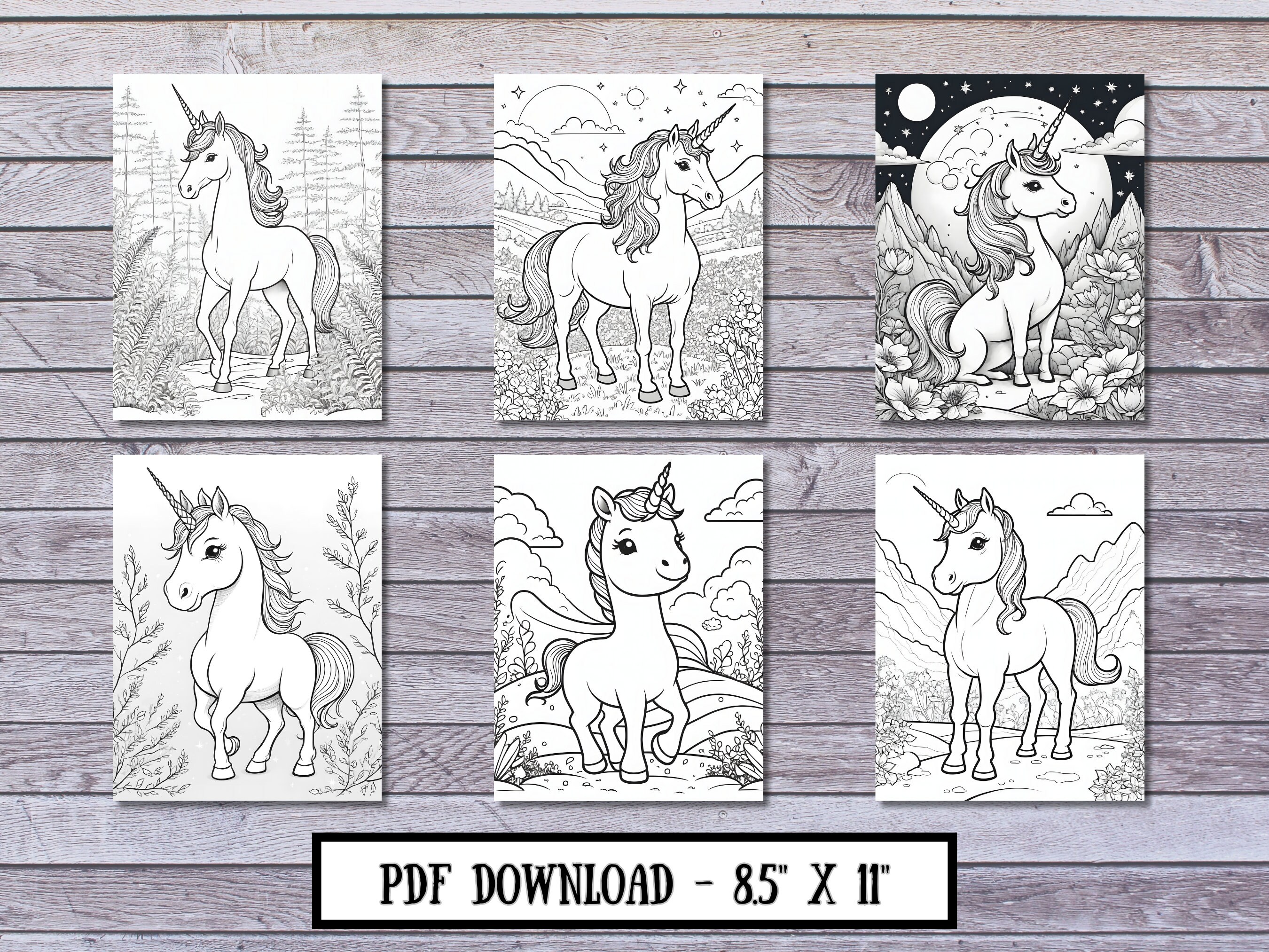 Unicorn Grayscale Coloring Pages for Adults and Kids Bundle 91 Pages ...
