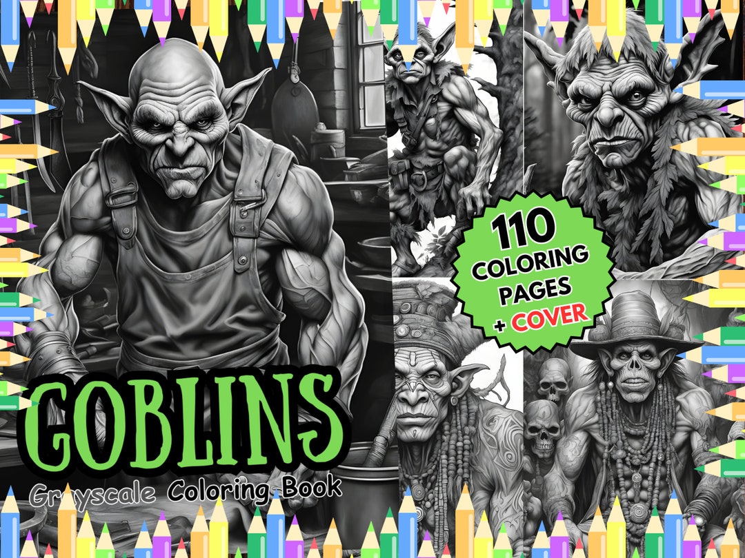 Goblins Grayscale Coloring Pages for Adults 110 Pages Free Cover, FREE ...