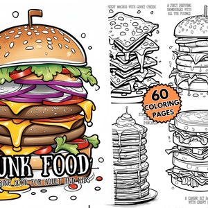 Junk Food Coloring Pages for Adults and Kids - 60 Pages + Free Cover ...
