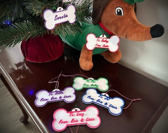 Personalized Bone-Shaped Christmas Gift Tags for Dogs | Multiple Colors | Dog Gift Wrapping & Christmas Ornaments