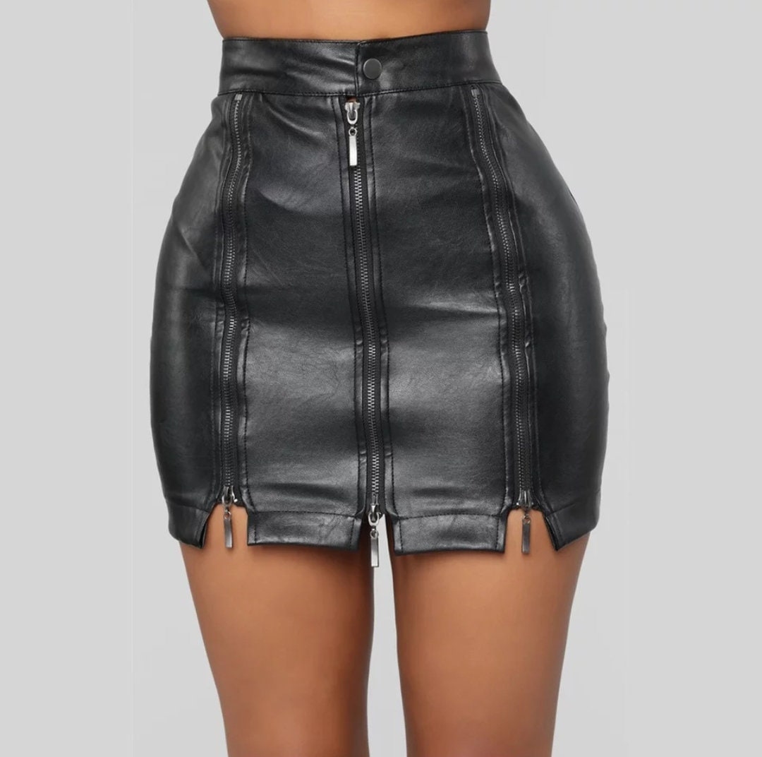 Faux PU Leather Sexy Mini Skirts Women Plus Size All Sizes High Waist  Zipper Stitched Leather Skirt Black Tight Skirt Vegan Leather -  Canada