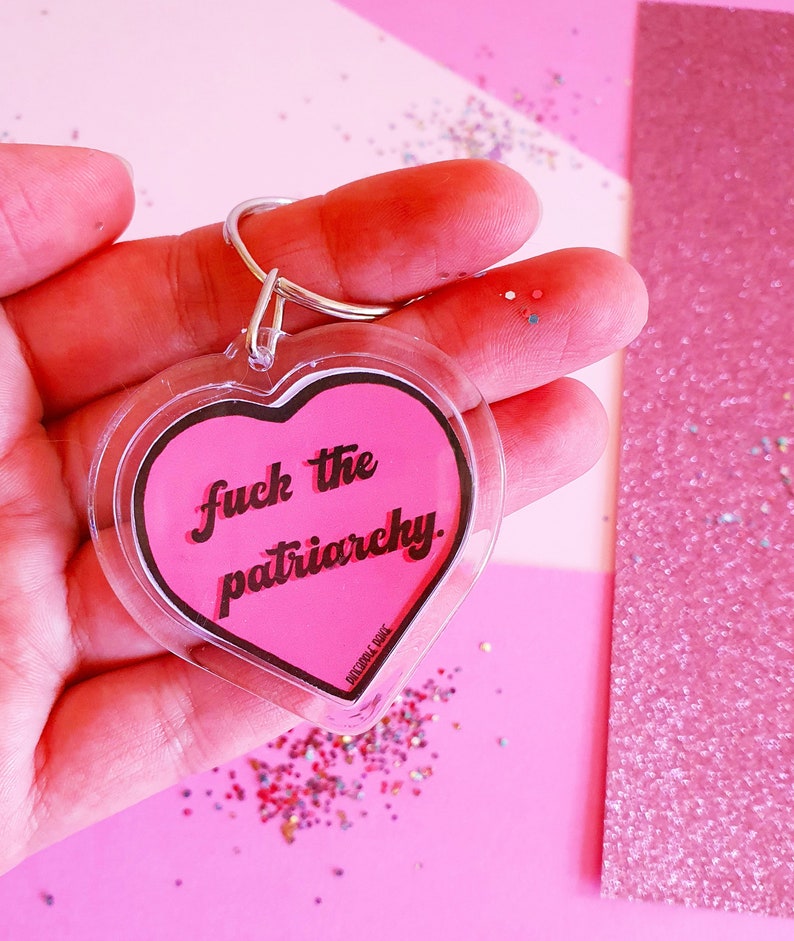 Fuck the Patriarchy Keychain, Feminist Keyring, Fuck Keyring, Emo Accessories, Pink Red Keychain, Swear Word, All Too Well, Feminist Gift image 1