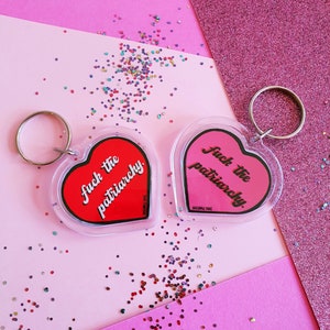 Fuck the Patriarchy Keychain, Feminist Keyring, Fuck Keyring, Emo Accessories, Pink Red Keychain, Swear Word, All Too Well, Feminist Gift image 2