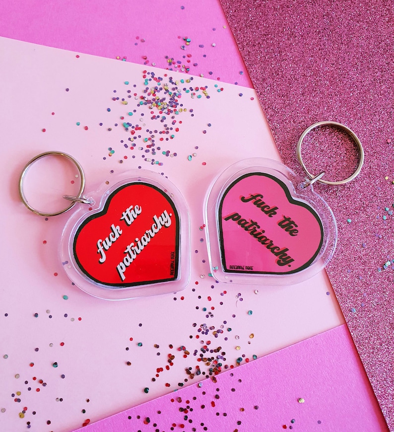Fuck the Patriarchy Keychain, Feminist Keyring, Fuck Keyring, Emo Accessories, Pink Red Keychain, Swear Word, All Too Well, Feminist Gift image 2