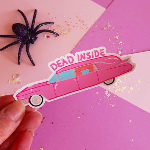 Dead Inside Sticker, Pink Halloween Gifts, Pink Hearse, Cute But Spooky, Spooky Season, Funny Sticker, Alternative Aesthetic, Pastel Goth