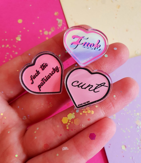 3 Pack Pins Set, Heart Pins, Cunt Pin, Fuck Pin, Fuck the Patriarchy,  Feminist Gifts, Best Friend Gift, Insulting Gifts, Sassy Gift, Lanyard 