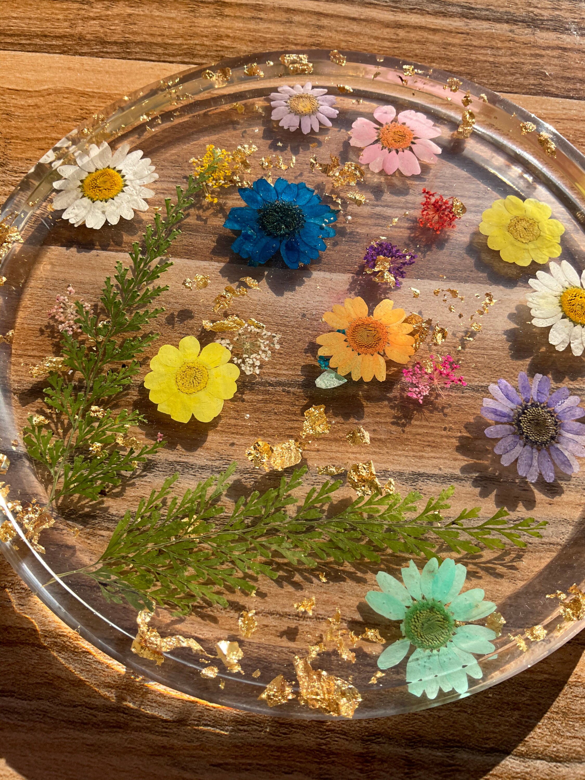 Large round floral resin tray pressed flower tray decorative Etsy