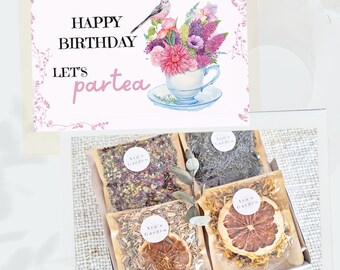 Birthday Let's ParTea Herbal Tea Self-Care Gift Set | Gift for Her | Pamper Box | Stress Relief Gift Box | Spa Gift Box |