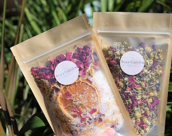 Tea and Bath Duo. Camomile Herbal Tea Blend and Dried Orange Slice Bath Blend for Self Care.