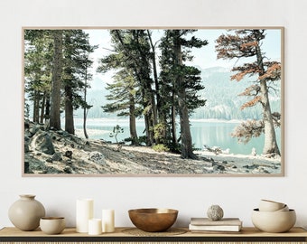 Samsung Frame TV Art Instant Download Lake and forest Nature Landscape in Fall Season, Digital TV picture