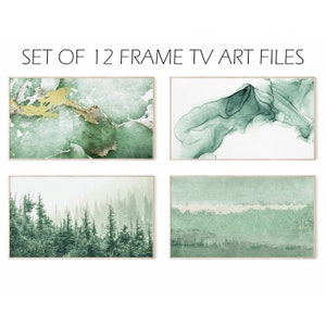 Samsung Frame TV Art Set In Green Colors, Samsung Frame TV Art Set of 12 artworks, Abstract Green Tones Paintings For Samsung TV Art Mode