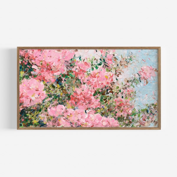 Samsung Frame TV Art Pink Flowers, Flower Bloom Classical Painting, Vintage Art, Spring, Summer, Digital Download