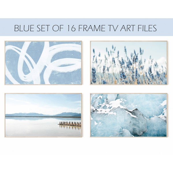 Samsung Frame TV Art Set, Blue Samsung Frame TV Art Set of 16 artworks, Neutral Frame Tv Art, Abstract, Instant Download