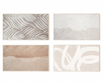 Frame Tv Art Set of 4 Modern and Abstract Artworks with Neutral Tones and Sandy Beige Colors for Samsung Tv, Frame Bilder, Bundled Drawings.