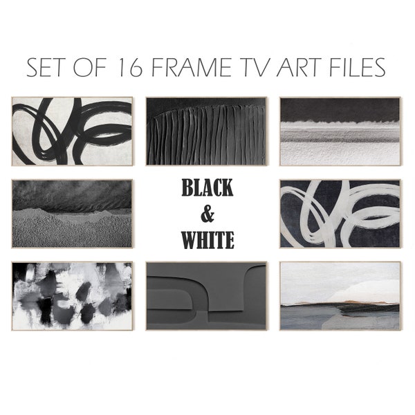 Abstract Samsung Frame TV Art Set In Black and White Colours, Neutral Minimalist Frame TV Art, Instant Download, Monochrome Art For Frame TV