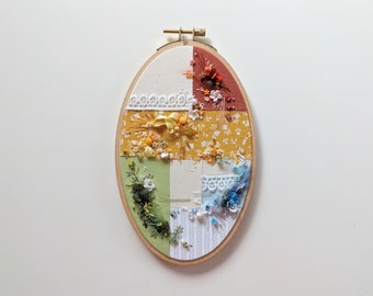 Playtime - Colorful Patchwork 8x5 inch Mixed Media Embroidery