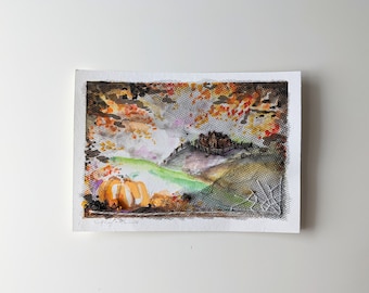 Halloween - Original 5x7 Mixed Media Landscape on Paper - UNFRAMED