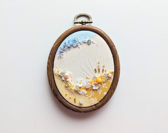 Sunny Day - Patchwork Mixed Media Embroidery Oval Hoop Art