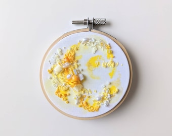 Yellow Monochrome 3" Abstract Embroidery Hoop Art