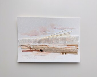 Burnt Sienna - Single 5x7 Original Mixed Media Landscape Embroidery on Paper