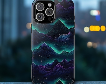 Northern Lights Mountain Aurora Borealis Night Sky Phone Case, iPhone 16 15 14 Plus Pro, Pixel 8 7 6 5, Samsung S24 S23 S22 S21 Phonecase