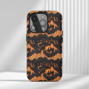 Mountain Landscape Phone Case, Faux Wood Forest & Nature Phone Case, Mountain Art Landscape Phone Case, Gift for Nature Outdoor Lovers