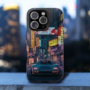 Cyberpunk Anime Street Phone Case, Neon Vaporwave Retro Futuristic Phonecase, Iphone 16 15 14 13 12 Samsung S24 - 21 Google Pixel 5 6 7 8