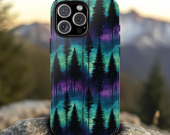Mystical Aurora Forest Northern Lights Night Sky Phone Case, iPhone 16 15 14 Plus Pro, Pixel 8 7 6 5, Samsung S24 S23 S22 S21 Phonecase
