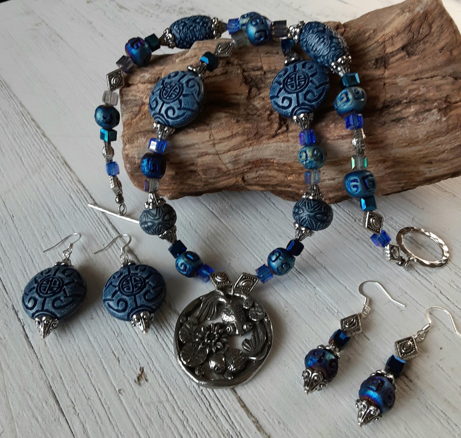 Artisan Asian Inspired Koi Pendant Necklace Earring Set Etsy