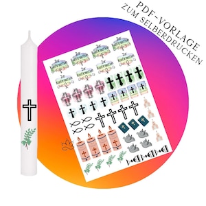 PDF-Vorlage &quot;Konfirmation&quot;-Kerzenfolie Kerzentattoo Kerzensticker für Wasserschiebefolie Stabkerzen