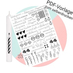 PDF-Vorlage &quot;Geburtstag&quot;-Kerzenfolie Kerzentattoo Kerzensticker für Wasserschiebefolie Stabkerzen