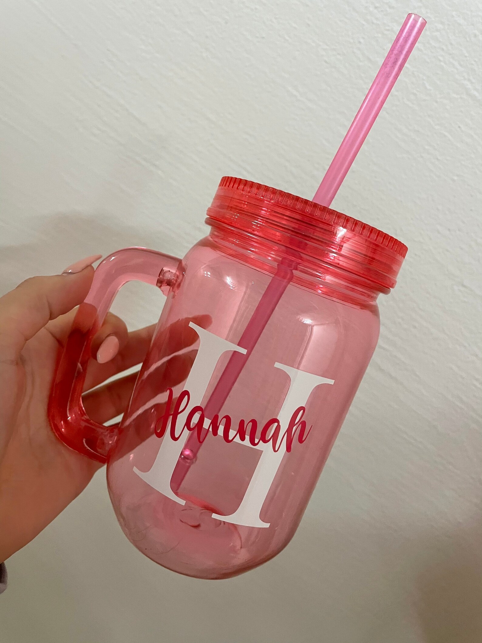 Plastic mason jar with straw personalised mason jar kids Etsy